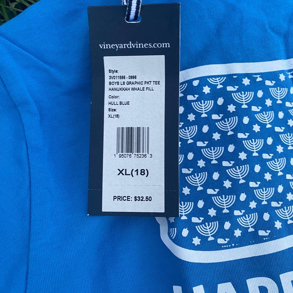 NWT Vineyard Vines Kids Happy Hanukkah Whale Long Sleeve T-Shirt (XL/18) - Picture 7 of 9